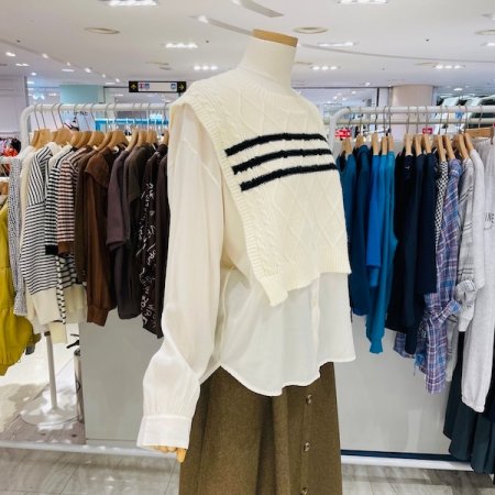 셔츠 배색 니트 티셔츠