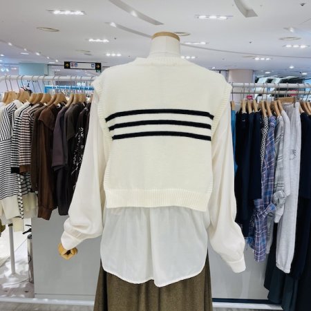 셔츠 배색 니트 티셔츠