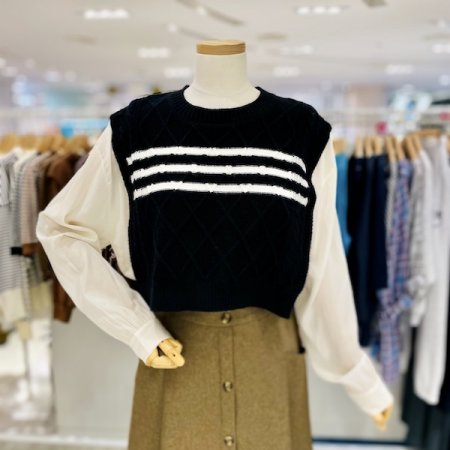 셔츠 배색 니트 티셔츠