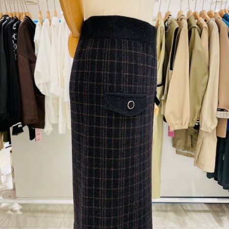 H라인 체크 포켓 스커트