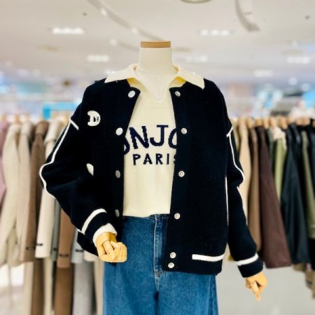 배색 니트 야구 점퍼