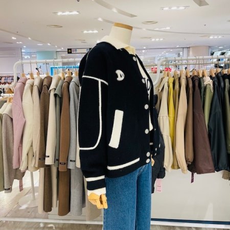 배색 니트 야구 점퍼