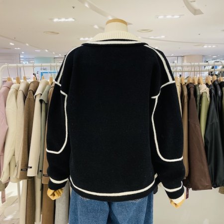 배색 니트 야구 점퍼