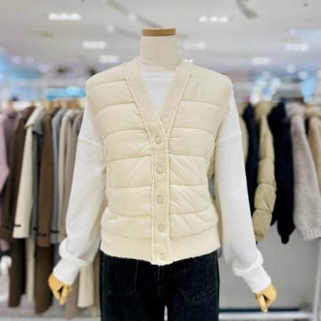 브이넥 배색 패딩 베스트