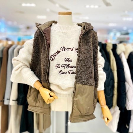 부클 후드 배색 패딩 베스트