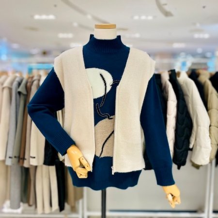 지퍼 니트 브이넥 베스트