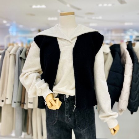 지퍼 니트 브이넥 베스트