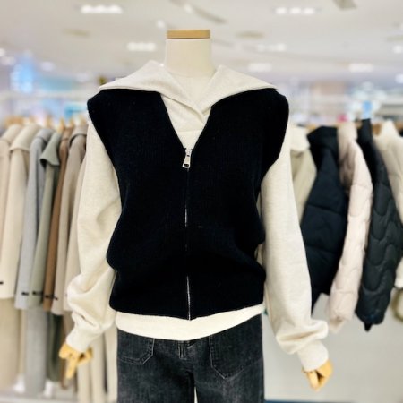 지퍼 니트 브이넥 베스트