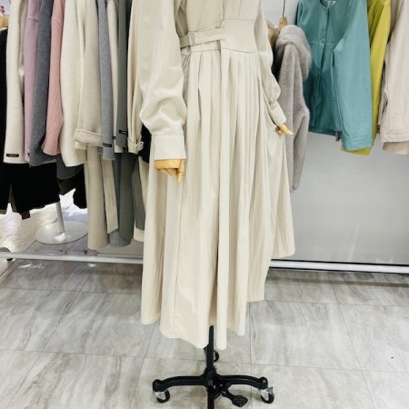 양 벨트 주름 원피스