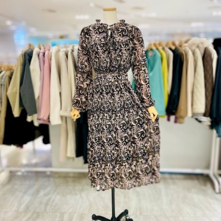 플리츠 나염 롱 원피스