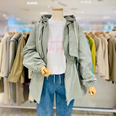 날개 후드 허리 스트링 점퍼