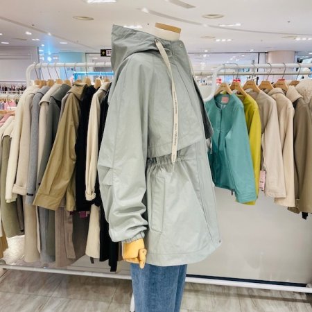 날개 후드 허리 스트링 점퍼