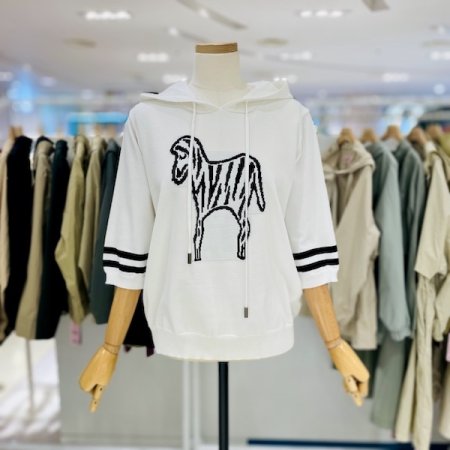 5부 소매 얼룩말 후드니트