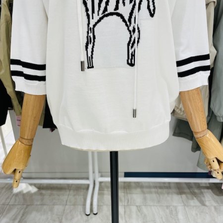 5부 소매 얼룩말 후드니트