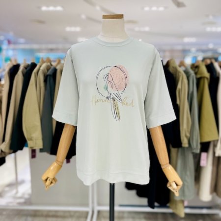 6부 소매 앵무새 티셔츠