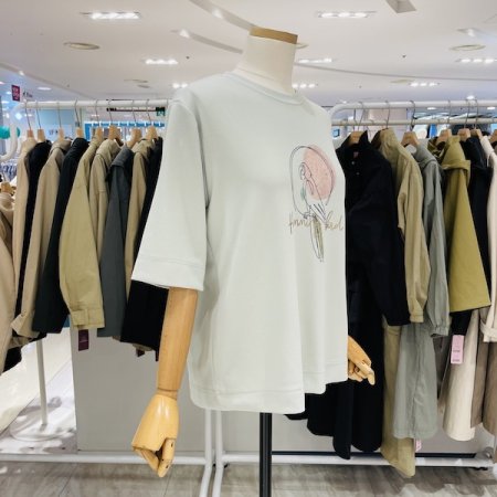 6부 소매 앵무새 티셔츠