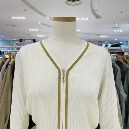 띠배색 집업 니트