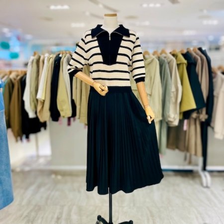 지퍼 카라 배색 원피스