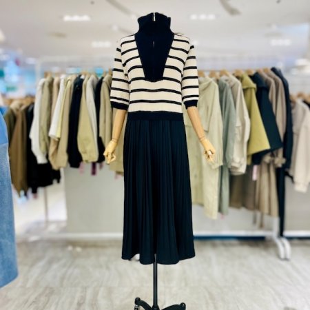 지퍼 카라 배색 원피스