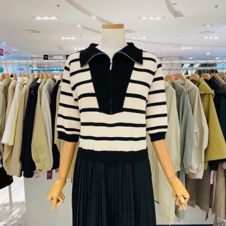 지퍼 카라 배색 원피스