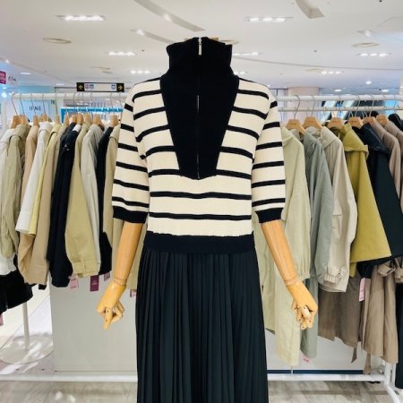 지퍼 카라 배색 원피스