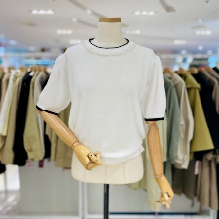 진주목걸이 반팔 니트