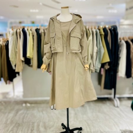 스트링 나시 원피스 후드 점퍼 세트