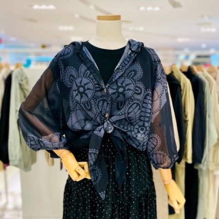 밑단 묶음 시스루 후드 자켓