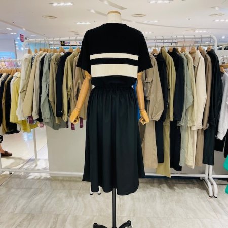 단가라 배색 원피스