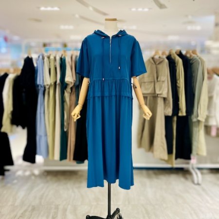 후드 지퍼 스트링 원피스