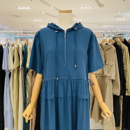 후드 지퍼 스트링 원피스