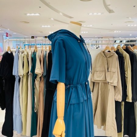 후드 지퍼 스트링 원피스