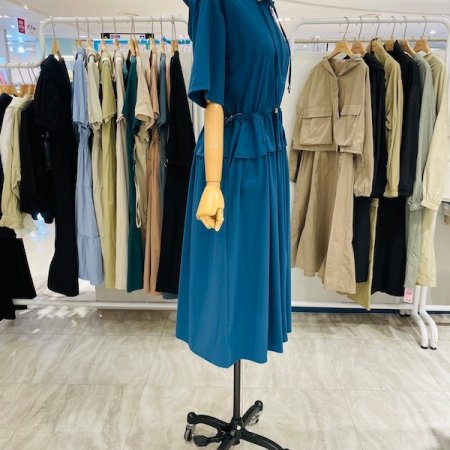 후드 지퍼 스트링 원피스