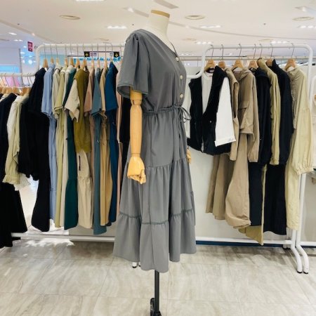 허리끈 플리츠 원피스