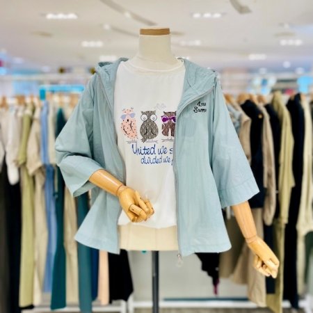 6부 소매 후드 점퍼