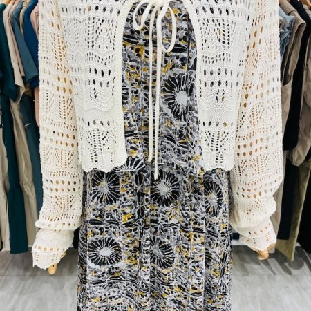 크로쉐 끈 Y가디건