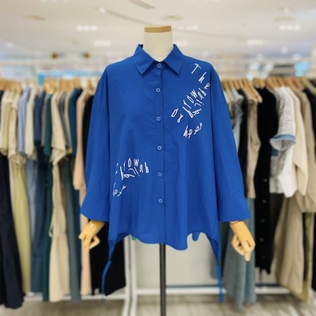 밑단 스트링 레터링 셔츠