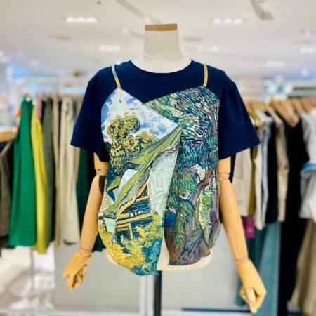 나염 끈 조끼 반팔 티셔츠