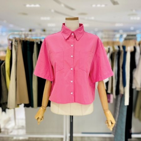 반팔 크롭 포켓 셔츠