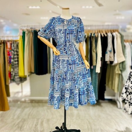 플리츠 페이즐리 나염 끈 원피스