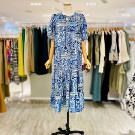 플리츠 페이즐리 나염 끈 원피스