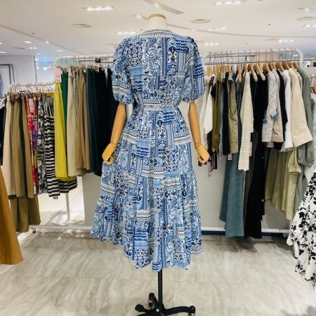 플리츠 페이즐리 나염 끈 원피스