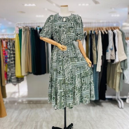 플리츠 페이즐리 나염 끈 원피스