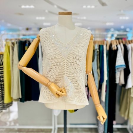 스팽글 뜨개 나시 니트