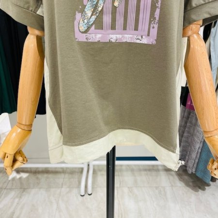 비제트 우븐배색 티셔츠