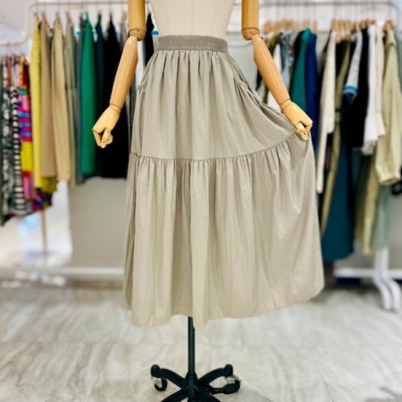 주머니 무지 셔링 스커트