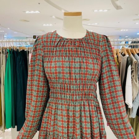 체크 스모크 밴딩 원피스