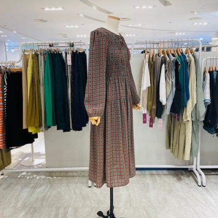 체크 스모크 밴딩 원피스