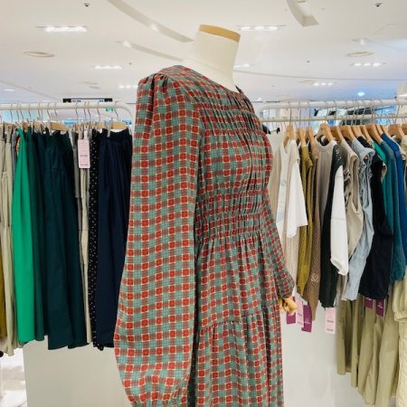 체크 스모크 밴딩 원피스