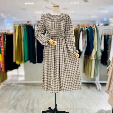 체크 스모크 밴딩 원피스